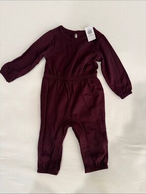 Baby Long-Sleeve Romper in Deep Burgundy